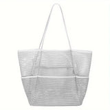 Grey Double Layer Mesh Beach Bag - Large Capacity