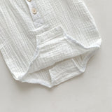 100cm White Sleeveless Bubble Cotton Baby Romper - Soft Newborn Onesie for Boys and Girls, 0-2 Years - Front View