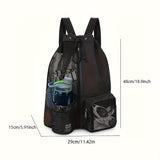 Green Mesh Drawstring Swim Backpack with Wet Bag - Durable Beach Gym Bag for Wet Gear - Front View