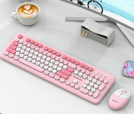 Pink Punk Color Wireless 2.4G Keyboard and Mouse Combo - Ergonomic Design with Long Battery Life