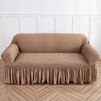 Light Tan Three-person Sofa Bubble Gauze Sofa Cover with Skirt - Full Elastic Dustproof Three-person Seater 190-230cm