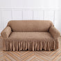Light Tan Three-person Sofa Bubble Gauze Sofa Cover with Skirt - Full Elastic Dustproof Three-person Seater 190-230cm