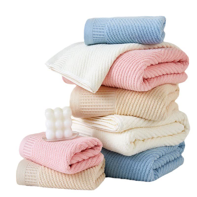 Beige Solid Color Diagonal Stripe Towel Set ??Luxurious Bath and Hand Towels for Home Use Bath towel 140*70cm, face towel 75*35cm