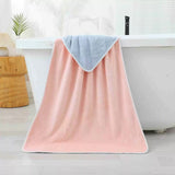 Blue-pink Oversized Double-Sided Coral Fleece Bath Towel | Soft and Absorbent, Thick & Warm, 70x140cm - Top-Down View