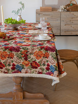 Floral Cotton Linen Tablecloth | Vintage Style Country Garden Design, 90x90cm - Top-Down View