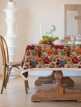 Floral Cotton Linen Tablecloth | Vintage Style Country Garden Design, 90x90cm - 45-Degree Angle