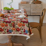 Floral Cotton Linen Tablecloth | Vintage Style Country Garden Design, 90*140cm - Front View