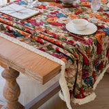 Floral Cotton Linen Tablecloth | Vintage Style Country Garden Design, 90*140cm - Side View