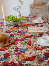 Floral Cotton Linen Tablecloth | Vintage Style Country Garden Design, 90*140cm - Rear View
