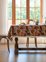 Floral Cotton Linen Tablecloth | Vintage Style Country Garden Design, 120*120cm - 45-Degree Angle