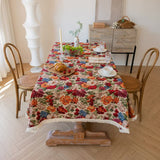 Floral Cotton Linen Tablecloth | Vintage Style Country Garden Design, 140*140cm - Side View