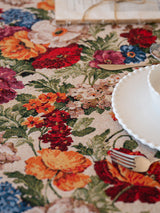 Floral Cotton Linen Tablecloth | Vintage Style Country Garden Design, 100*160cm - Side View