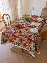 Floral Cotton Linen Tablecloth | Vintage Style Country Garden Design, 100*160cm - 45-Degree Angle