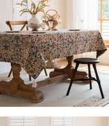 Floral Vintage Bird Tassel Tablecloth | Vintage Cotton and Linen Jacquard Tablecloth, 90x90cm - Rear View