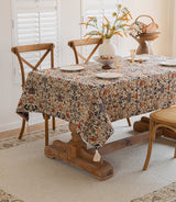 Floral Vintage Bird Tassel Tablecloth | Vintage Cotton and Linen Jacquard Tablecloth, 90x90cm - Close-Up Angle