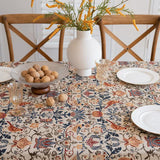 Floral Vintage Bird Tassel Tablecloth | Vintage Cotton and Linen Jacquard Tablecloth, 140*180cm - Side View