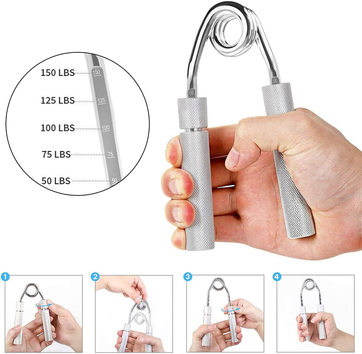 2 pcs Aluminum color Heavy Duty Metal Hand Grip Strengthener - Hand Training Equipment for Rehabilitation & Fitness with Adjustable Resistance 250LB
