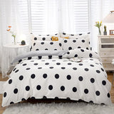 Black Polka Dot Premium Three-Piece Bedding Set - Comfortable Polyester with Adjustable Corner Straps (Quilt Cover 230*230CM + Pillowcase 51*76CM*2) - 45-Degree Angle