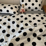 Black Polka Dot Premium Three-Piece Bedding Set - Comfortable Polyester with Adjustable Corner Straps (Quilt Cover 230*230CM + Pillowcase 51*76CM*2) - Rear View