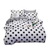 Black Polka Dot Premium Three-Piece Bedding Set - Comfortable Polyester with Adjustable Corner Straps (Quilt Cover 265*230CM + Pillowcase 51*76CM*2) - Top-Down View