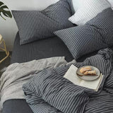 Black Stripes Three-Piece Bedding Set - Comfortable Polyester with Adjustable Corner Straps (Quilt Cover 173*230CM + Pillowcase 51*76CM*2) - Front View