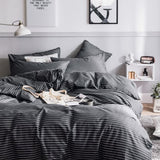 Black Stripes Three-Piece Bedding Set - Comfortable Polyester with Adjustable Corner Straps (Quilt Cover 173*230CM + Pillowcase 51*76CM*2) - Top-Down View