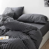 Black Stripes Three-Piece Bedding Set - Comfortable Polyester with Adjustable Corner Straps (Quilt Cover 200*230CM + Pillowcase 51*76CM*2) - Side View