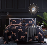 Black leopard print Three-Piece Bedding Set - Comfortable Polyester with Adjustable Corner Straps (Quilt Cover 200*230CM + Pillowcase 51*76CM*2) - Top-Down View