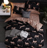 Black leopard print Three-Piece Bedding Set - Comfortable Polyester with Adjustable Corner Straps (Quilt Cover 265*230CM + Pillowcase 51*76CM*2) - Front View