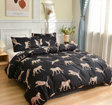 Black leopard print Three-Piece Bedding Set - Comfortable Polyester with Adjustable Corner Straps (Quilt Cover 265*230CM + Pillowcase 51*76CM*2) - Top-Down View