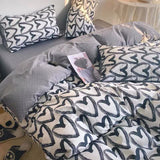 Love patternt Three-Piece Bedding Set - Comfortable Polyester with Adjustable Corner Straps (Quilt Cover 173*230CM + Pillowcase 51*76CM*2) - Top-Down View
