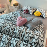 Love patternt Three-Piece Bedding Set - Comfortable Polyester with Adjustable Corner Straps (Quilt Cover 200*230CM + Pillowcase 51*76CM*2) - Top-Down View