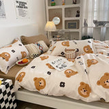 Cartoon Bear 4-Piece Bedding Set with Comforter and Pillowcases for Kids - Soft and Cute Bed Linen (Comforter 150x200cm, Bed Sheet 200x230cm, Pillowcases 48x47cm) - Front View