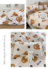 Cartoon Bear 4-Piece Bedding Set with Comforter and Pillowcases for Kids - Soft and Cute Bed Linen (Comforter 150x200cm, Bed Sheet 200x230cm, Pillowcases 48x47cm) - 45-Degree Angle