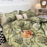 Green Floral 3-Piece Bedding Set - Soft and Lovely Bed Sheets (Quilt 150x200cm, Flat Sheet 160x230cm, Pillowcase 48x47cm) - Side View