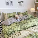 Green Floral 4-Piece Bedding Set - Soft and Lovely Bed Sheets (Quilt 150x200cm, Flat Sheet 200x230cm, Pillowcase 48x47cm)
