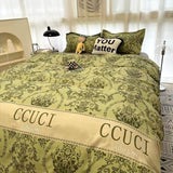 Green Floral 4-Piece Bedding Set - Soft and Lovely Bed Sheets (Quilt 180x220cm, Flat Sheet 230x230cm, Pillowcase 48x47cm*2) - Front View