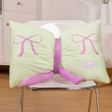 Green Cute Butterfly Knot Pillow | Soft Bed & Seat Cushion, Decorative Throw Pillow for Home & Car 65x40cm - Front View