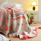 Orange Bohemian Geometric Tassel Throw Blanket ??Soft Cotton Blend for Bedroom, Living Room, and Sofa 110x130cm