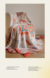 Orange Bohemian Geometric Tassel Throw Blanket – Soft Cotton Blend for Bedroom, Living Room, and Sofa 110x130cm - 45-Degree Angle