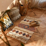 Handwoven Cotton Tassel Floor Rug for Bedroom or Living Room|Soft, Modern Geometric Design,60x90cm - Front View