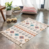 Handwoven Cotton Tassel Floor Rug for Bedroom or Living Room|Soft, Modern Geometric Design,60x90cm - Front View