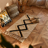 Handwoven Cotton Tassel Floor Rug for Bedroom or Living Room|Soft, Modern Geometric Design,60x90cm - Front View