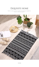Handwoven Cotton Tassel Floor Rug for Bedroom or Living Room|Soft, Modern Geometric Design,60x90cm - Front View