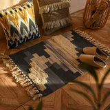 Handwoven Cotton Tassel Floor Rug for Bedroom or Living Room|Soft, Modern Geometric Design,60x90cm - Front View