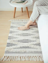 Handwoven Cotton Tassel Floor Rug for Bedroom or Living Room|Soft, Modern Geometric Design,60x90cm - Front View