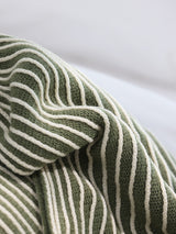 Green Cozy Knit Throw Blanket with Fringe - Stylish Striped Bed End Cover, 127x170CM - Top-Down View