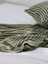 Green Cozy Knit Throw Blanket with Fringe - Stylish Striped Bed End Cover, 127x220CM - Front View