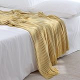 Yellow Cozy Knit Throw Blanket with Fringe - Stylish Striped  Bed End Cover, 127x220CM - Side View