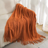 Orange Premium Woven Knitted Throw Blanket with Tassels | Soft, Cozy Sofa & Bed Blanket, Perfect for Office or Afternoon Naps 127x172cm - Front View